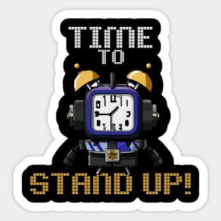 Time To Stand Up, Funny Surreal Steampunk Alarm Clock Robot Sticker